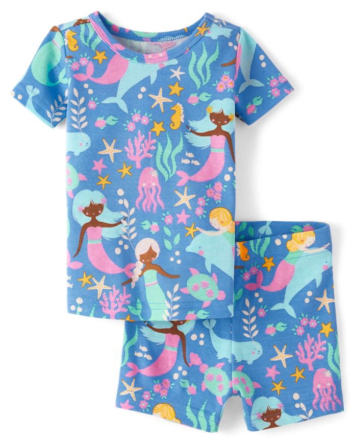 Baby And Toddler Girls Mermaid Snug Fit Cotton Pajamas