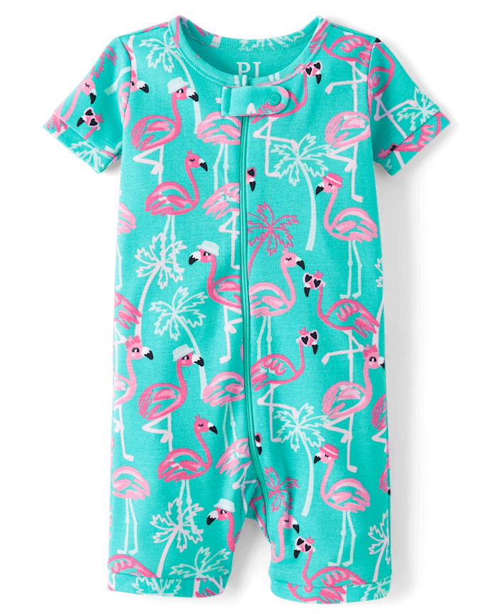 Pyjama une pièce court en coton à motif flamant rose pour bébés et petites filles