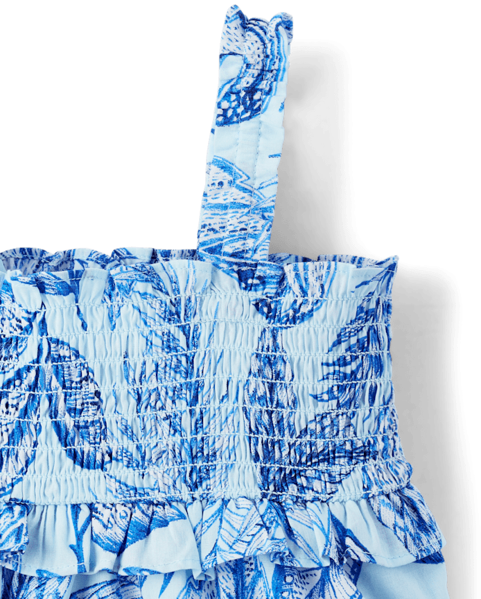 Baby Girls Matching Family Tropical Smocked Tiered Dress