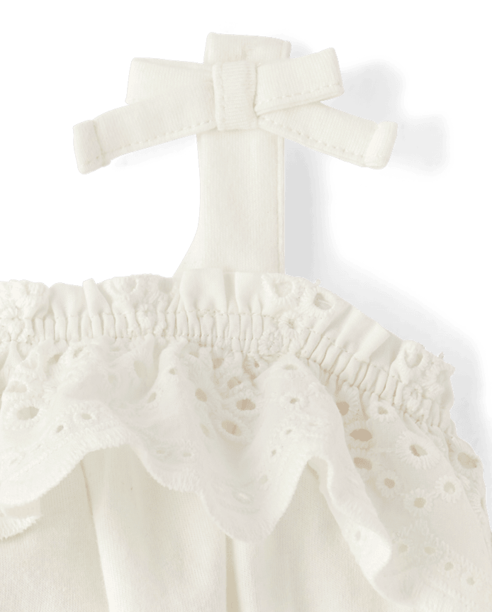 Baby Girls Bow Shoulder Eyelet Romper