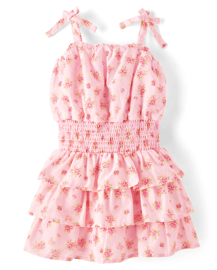 Girls Floral Smocked Tiered Dress