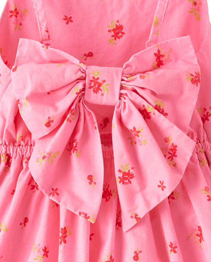 Girls Floral Bow Back Poplin Tiered Dress