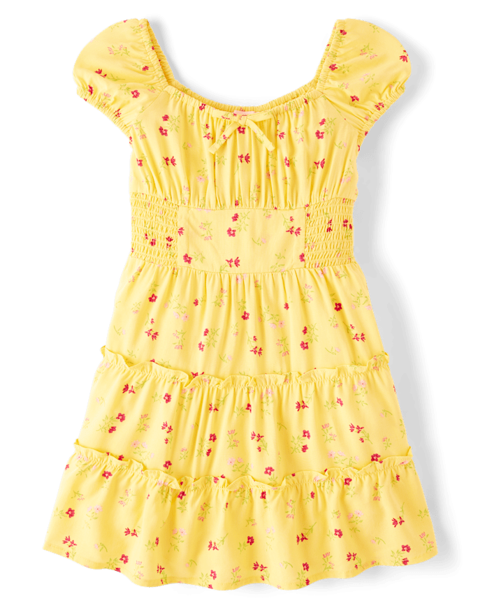 Girls Floral Smocked Tiered Dress