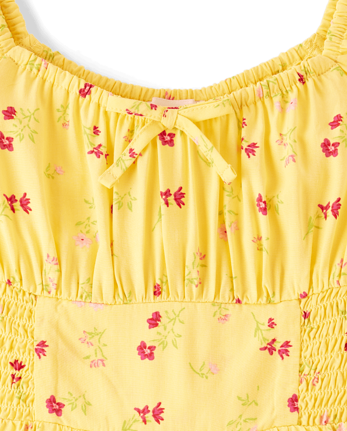 Girls Floral Smocked Tiered Dress