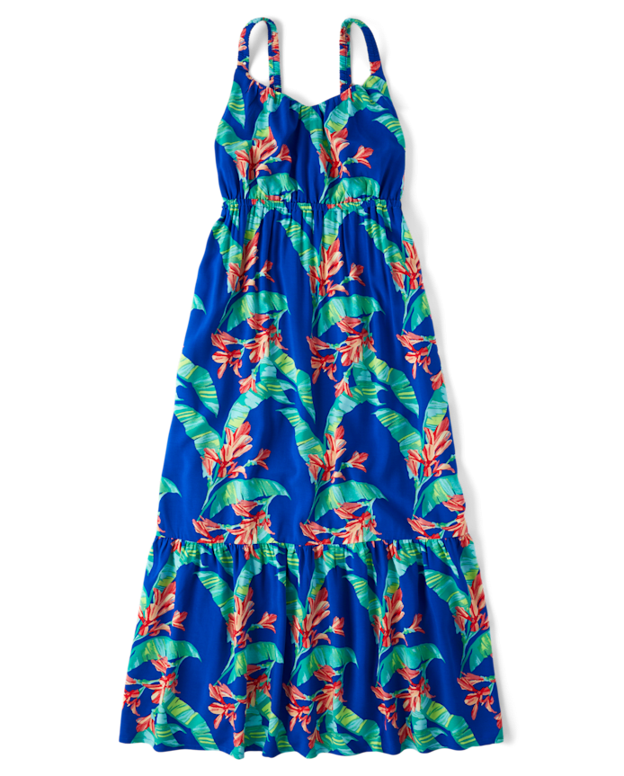 Womens Matching Family Tropical Tiered Dress