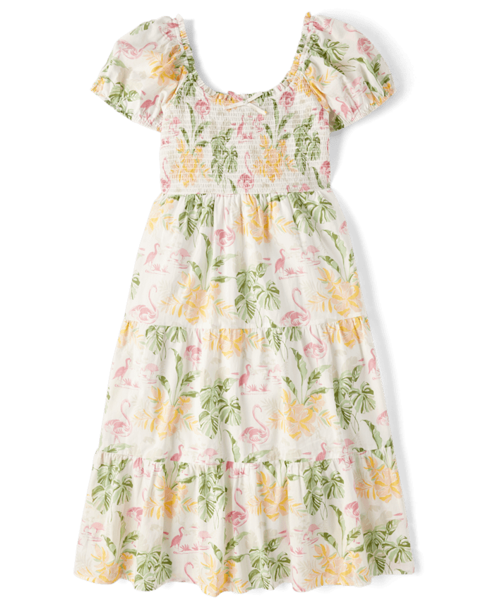 Womens Matching Family Tropical Midi Tiered Dress