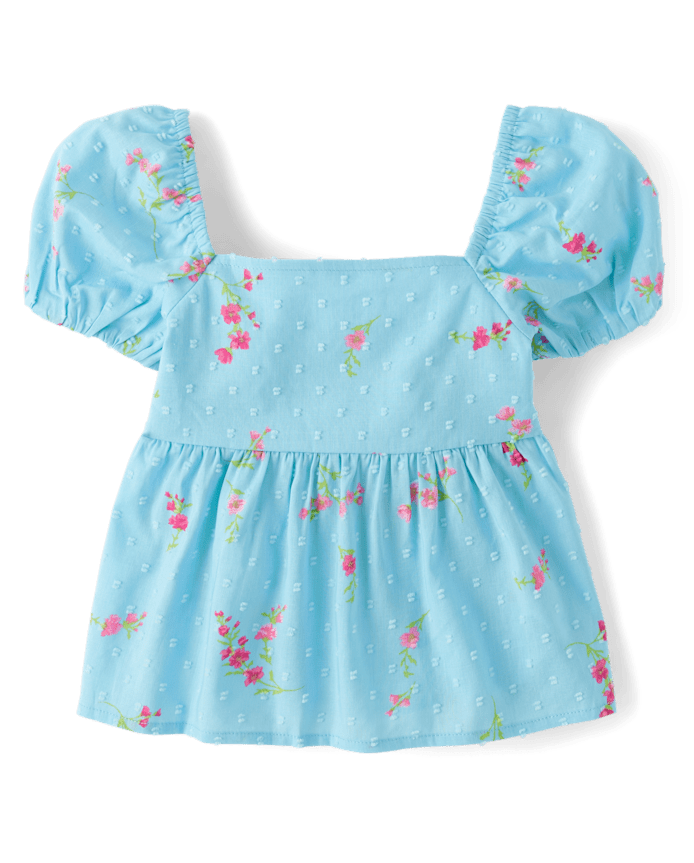 Girls Floral Clip Dot Tie Back Top