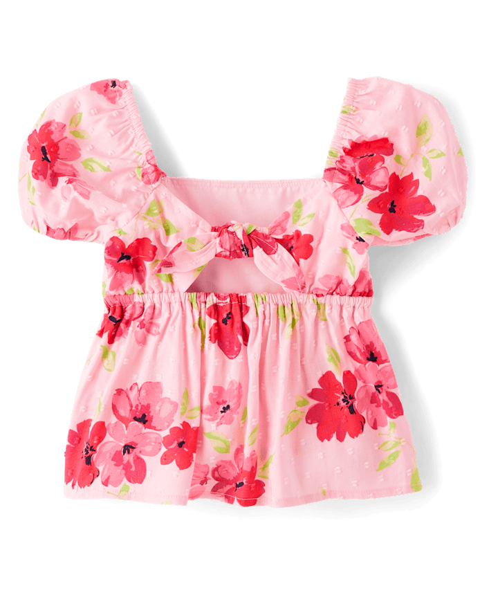 Girls Floral Clip Dot Tie Back Top