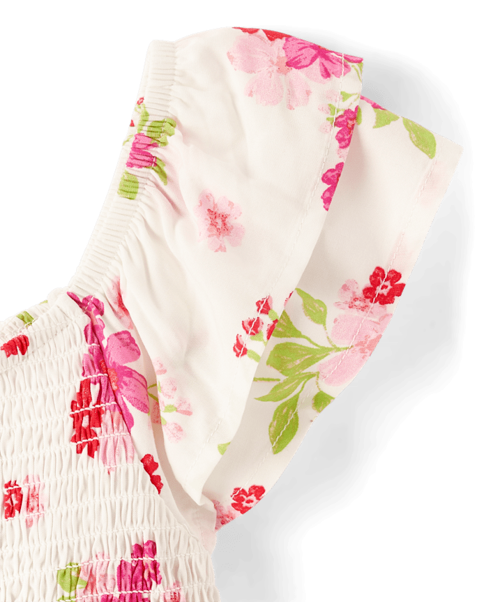 Girls Floral Smocked Romper