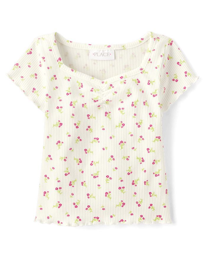 Girls Floral Ribbed Cropped Baby Tee