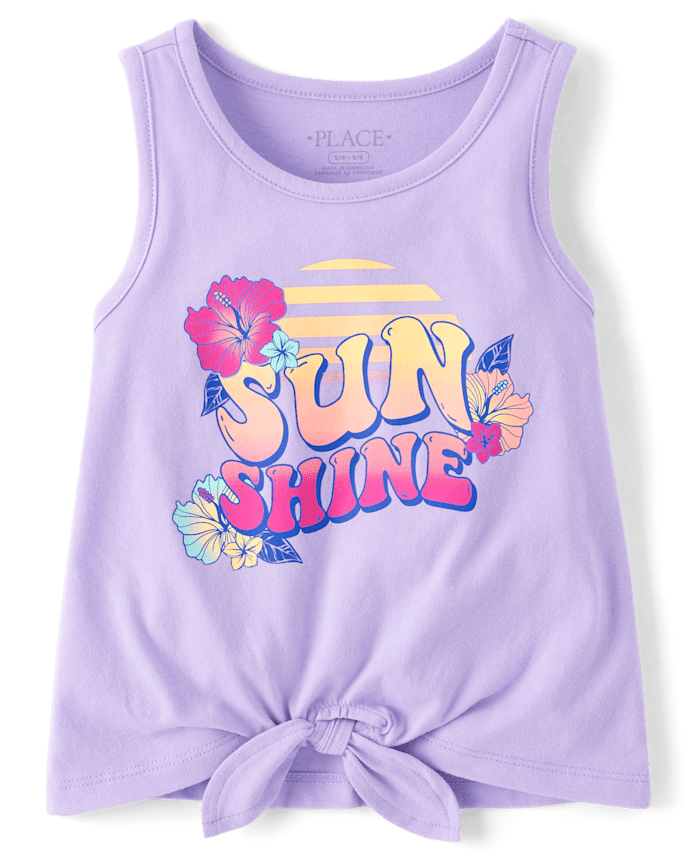 Girls Graphic Tie Front Tank Top