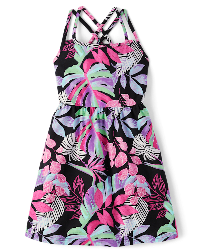 Girls Print Cross Back Dress