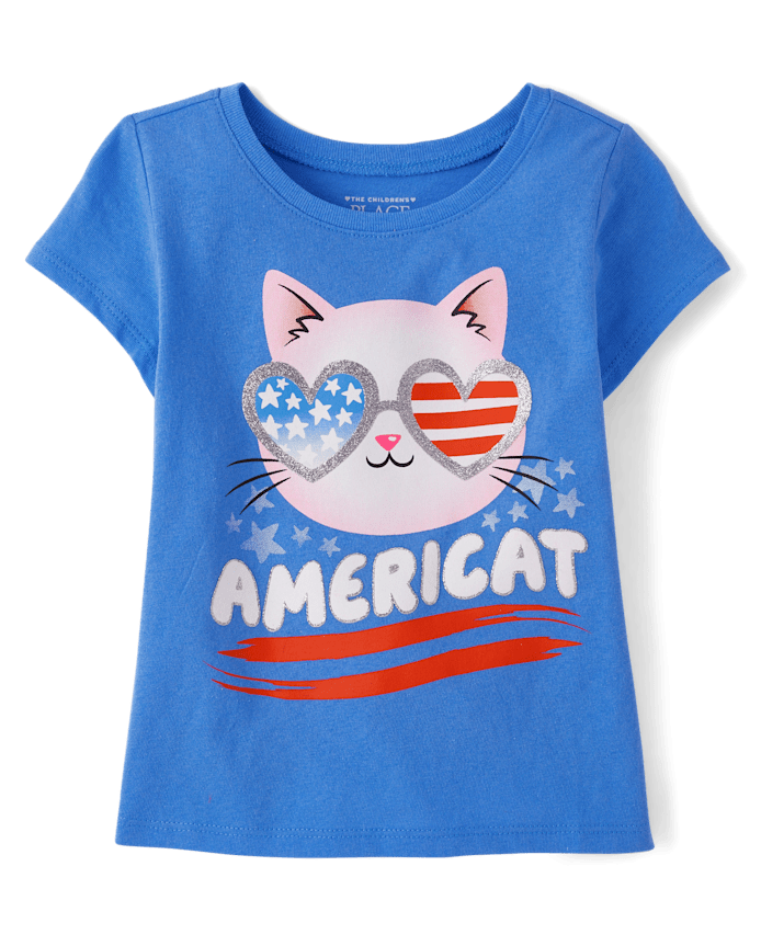 Baby And Toddler Girls American Cat Graphic Tee