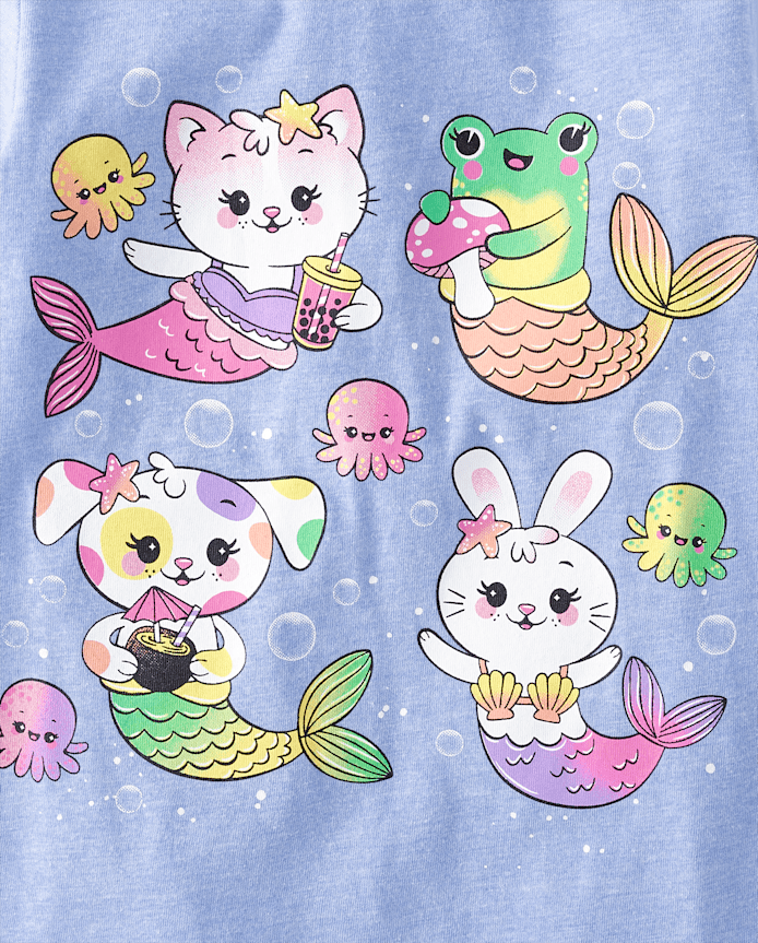 Baby And Toddler Girls Animal Mermaids Graphic Tee