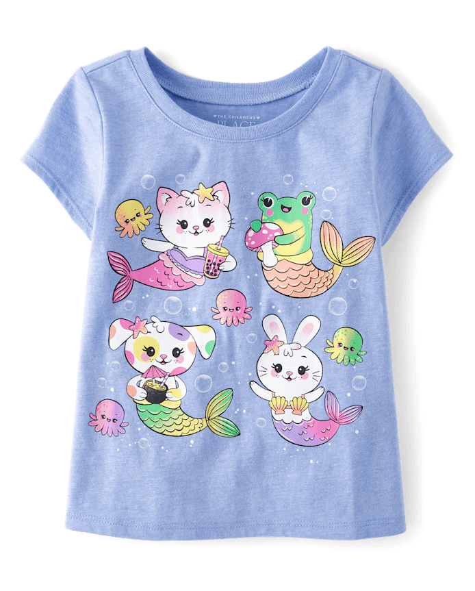 Baby And Toddler Girls Animal Mermaids Graphic Tee
