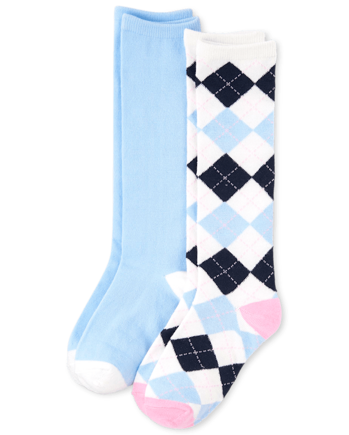 Girls Argyle Knee Socks 2-Pack