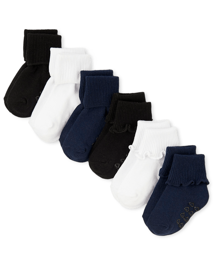 Lot de 6 paires chaussettes à volants et revers pour fille