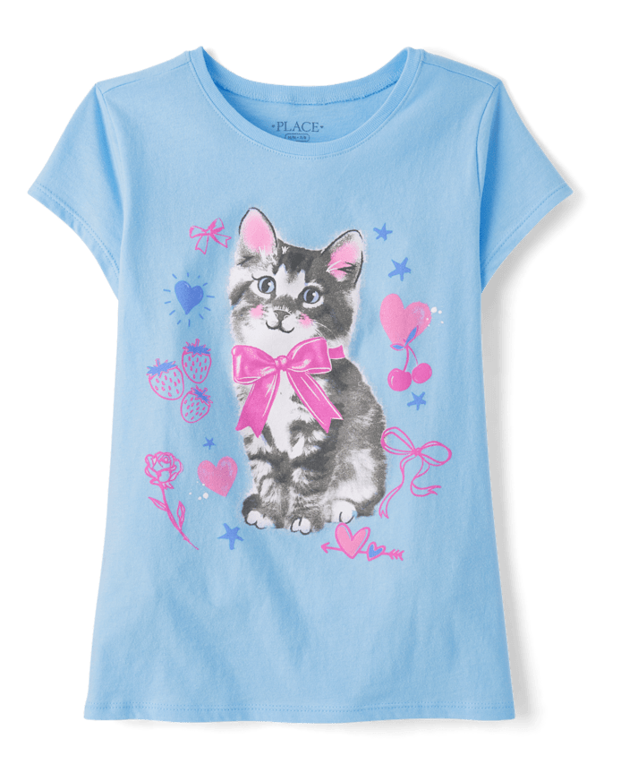 Girls Cat Bow Graphic Tee