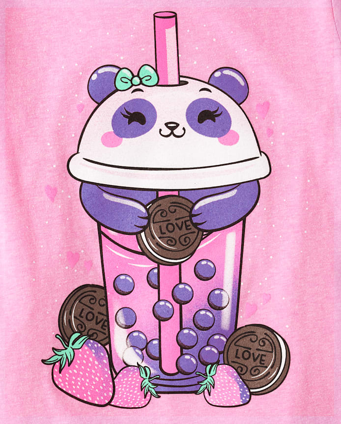Girls Panda Drink Graphic Tee