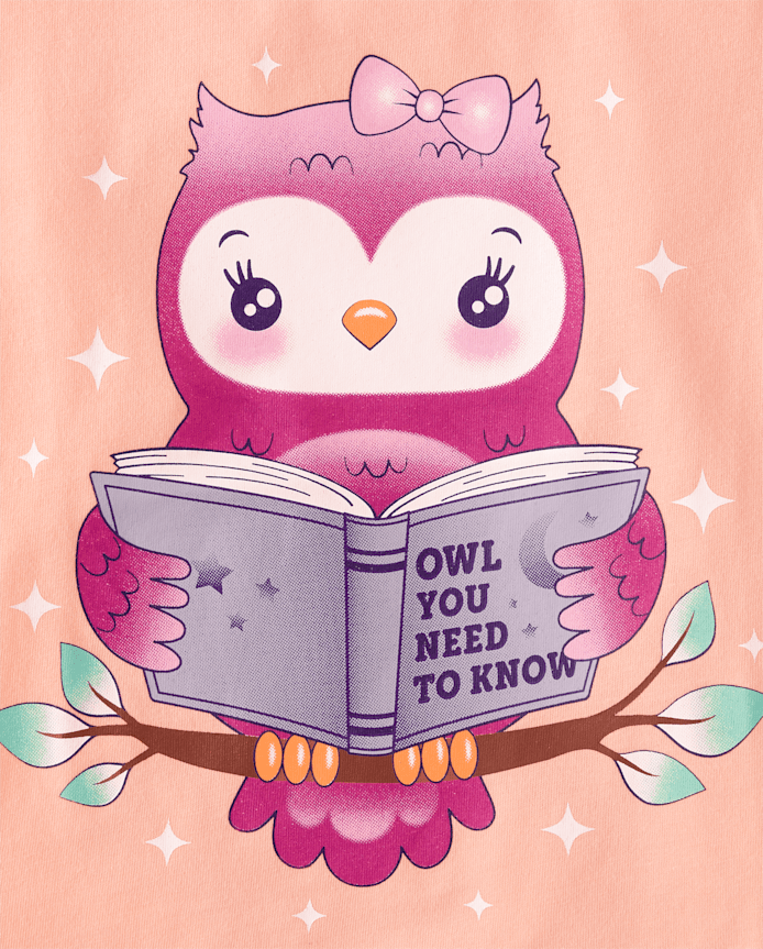 Baby And Toddler Girls Owl Reading Graphic Tee