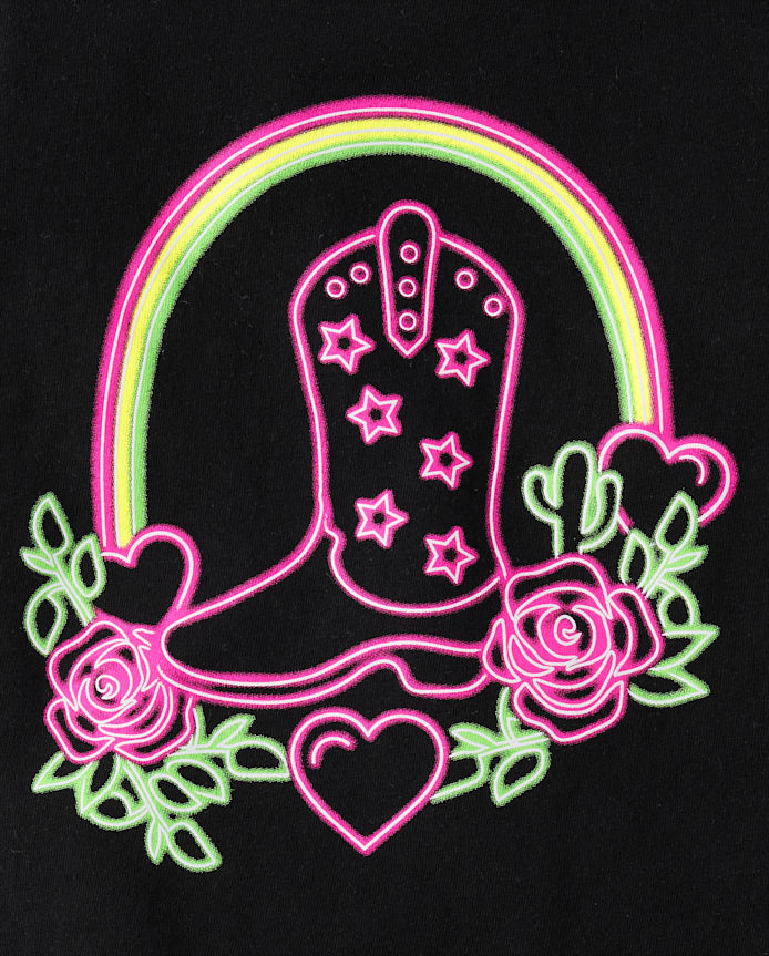 T-shirt graphique à motif de bottes cow-girl pour bébés et petites filles