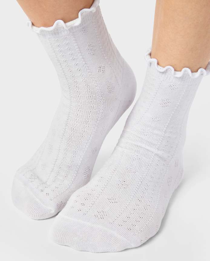 Lot de 4 paires chaussettes mi-longues à volants en pointelle pour fille