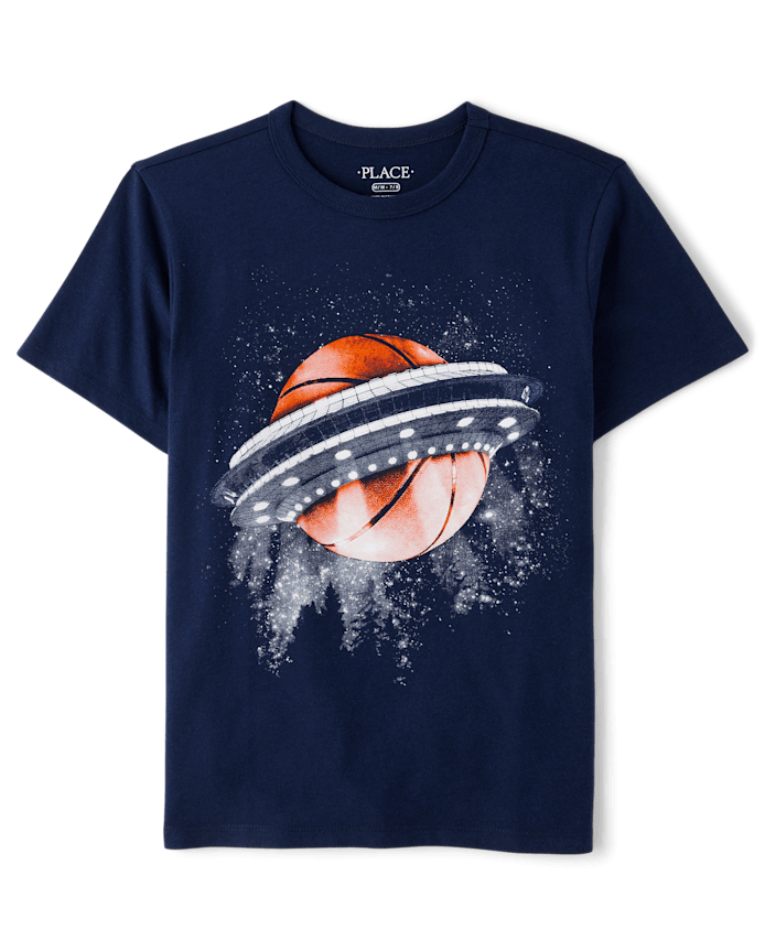 Boys Basketball Spaceship Graphic Tee
