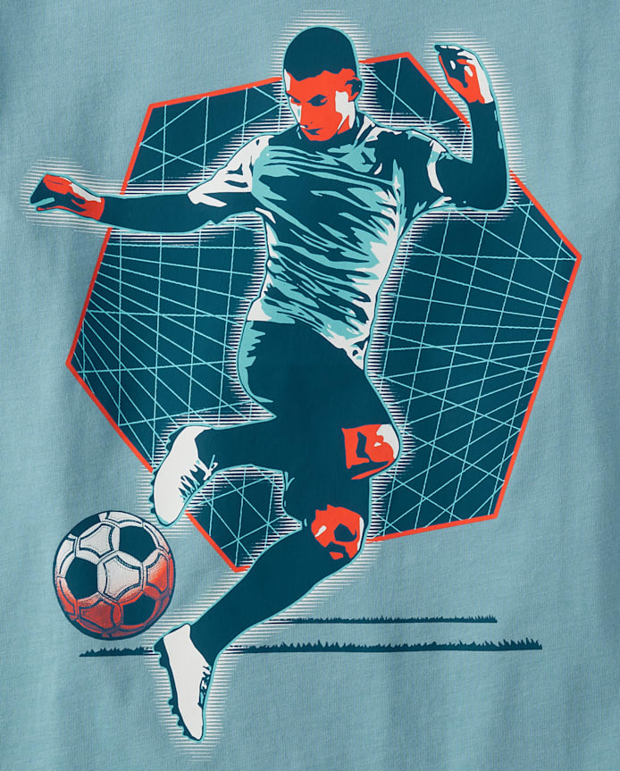 T-shirt graphique à grille pour garçon avec joueur de football