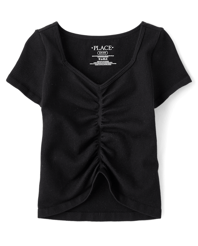 Girls Seamless Ribbed Ruched Top
