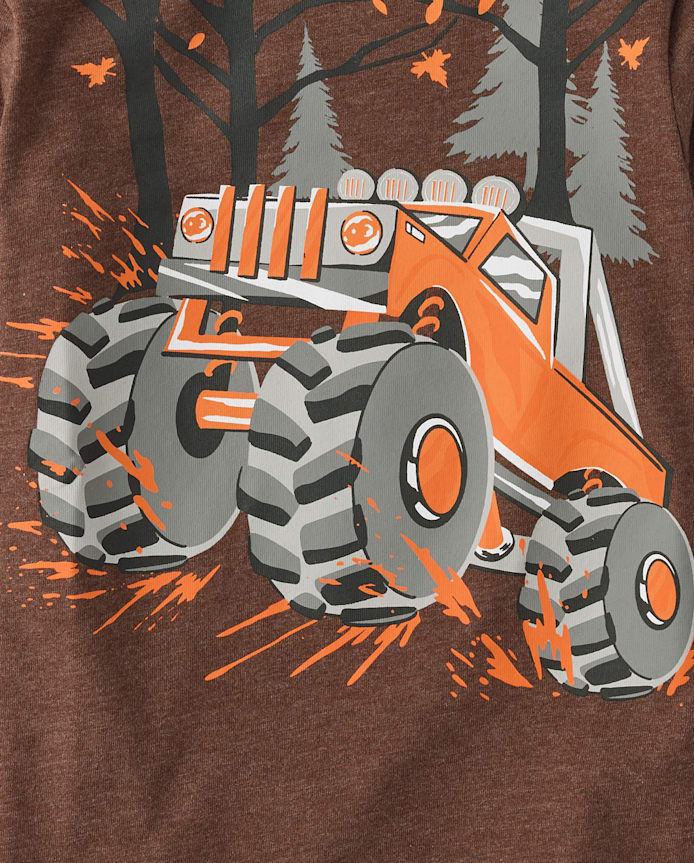 T-shirt graphique pour bébé et tout-petit garçon avec motif camion forêt