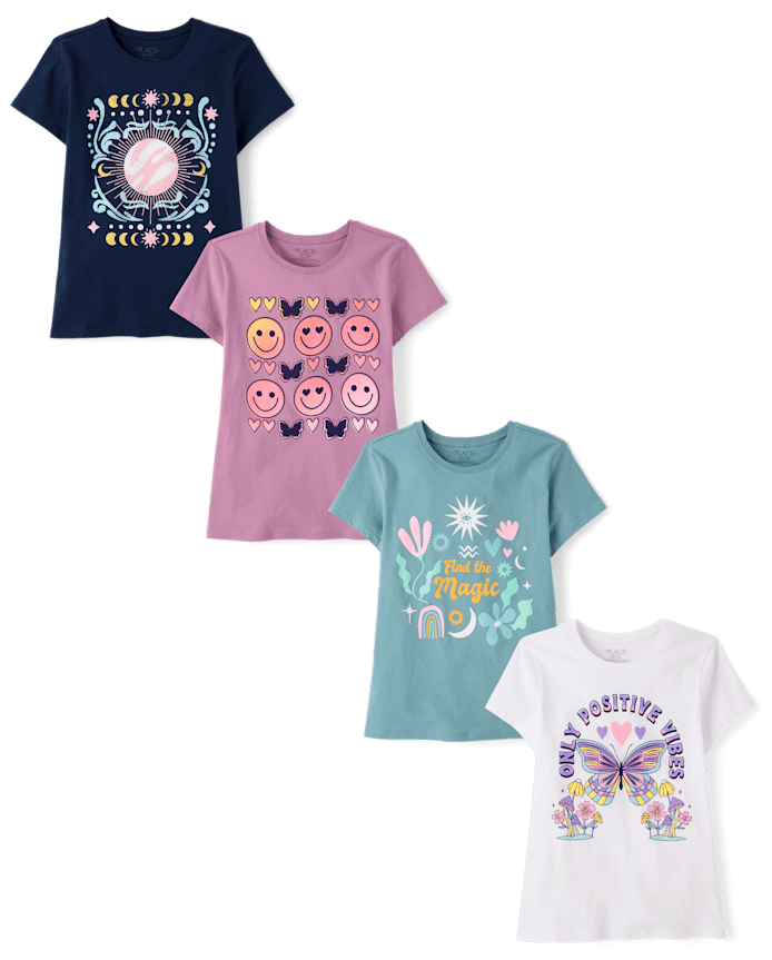 Lot de 4 t-shirts graphiques tendance pour filles