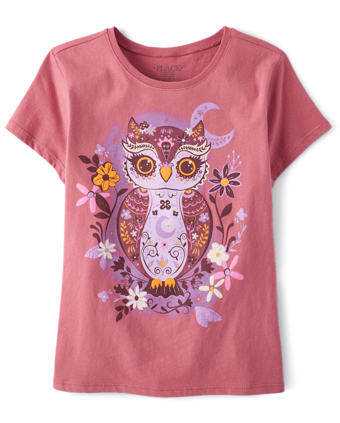 Girls Floral Owl Graphic Tee
