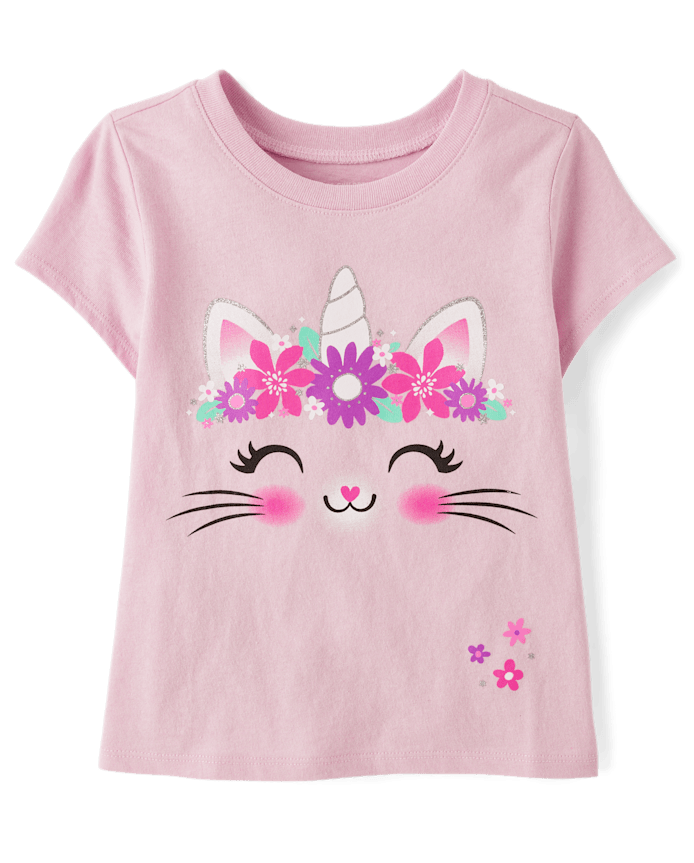 Baby And Toddler Girls Unicorn Cat Graphic Tee