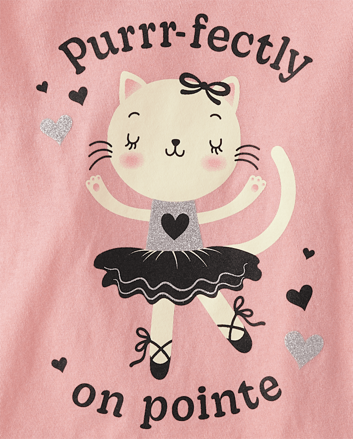 Baby And Toddler Girls Ballerina Cat Graphic Tee