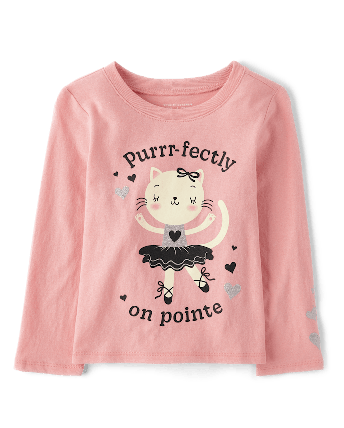 Baby And Toddler Girls Ballerina Cat Graphic Tee