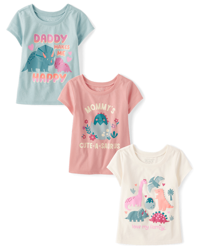 Lot de 3 t-shirts à imprimé dinosaure pour bébés et petites filles