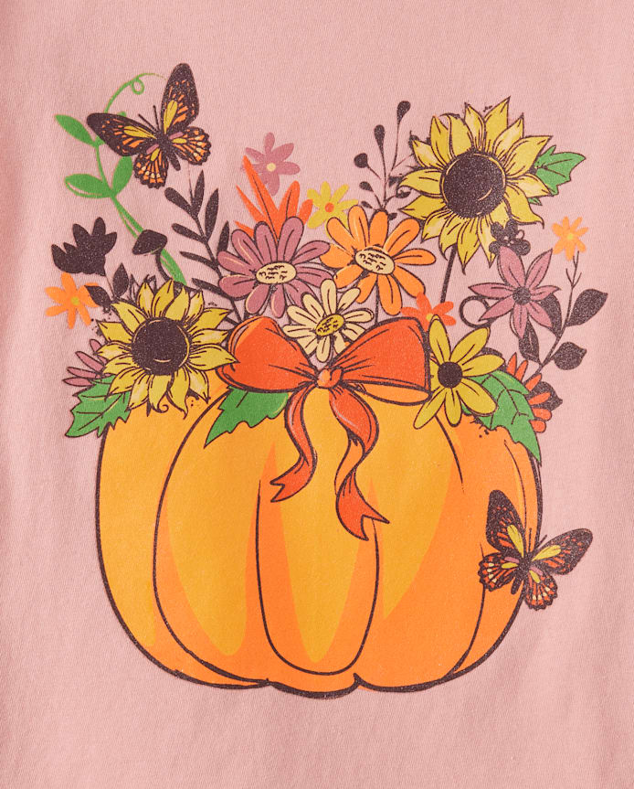 Girls Floral Pumpkin Graphic Tee