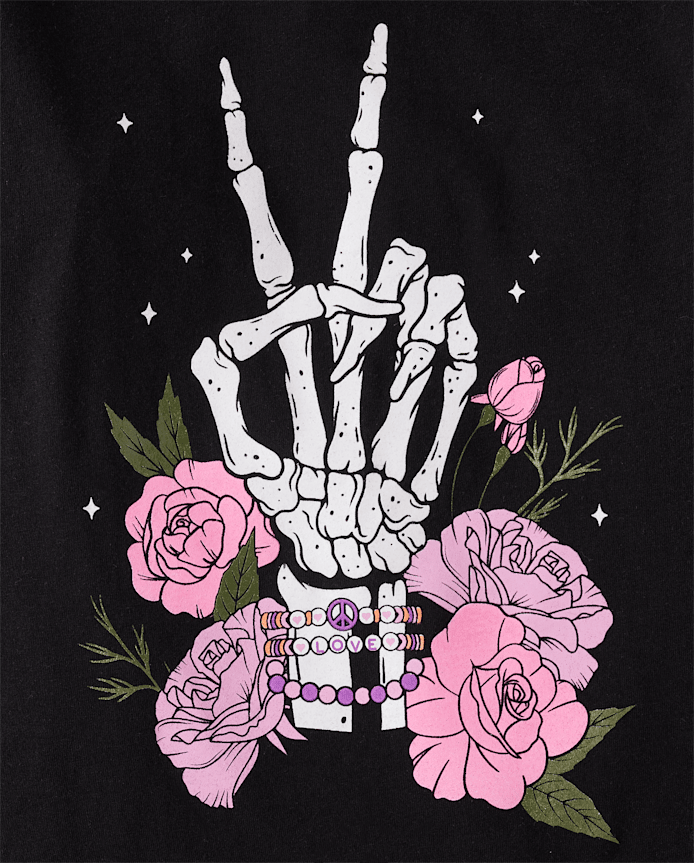 T-shirt graphique Glow Skeleton Peace pour filles