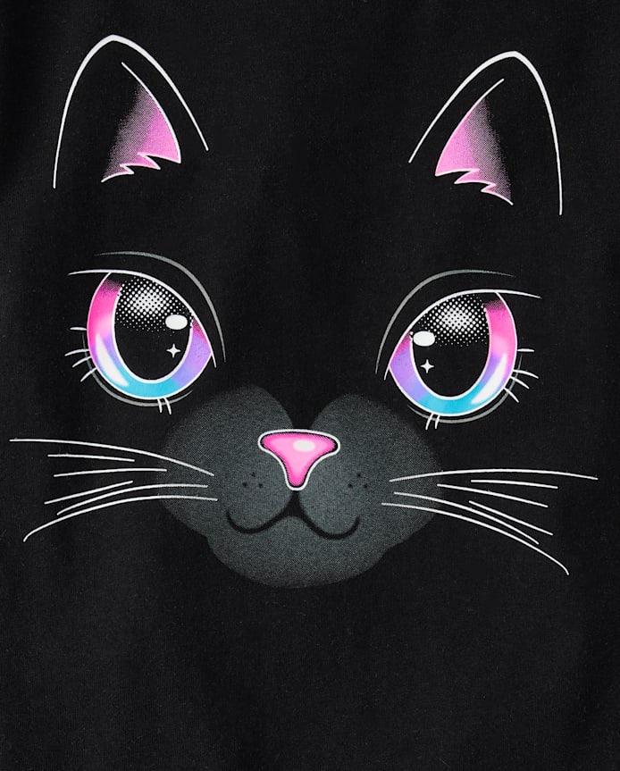 T-shirt graphique chat lumineux pour fille