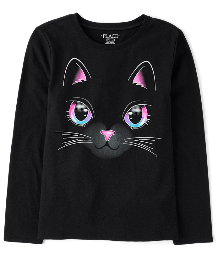 Girls Glow Cat Graphic Tee
