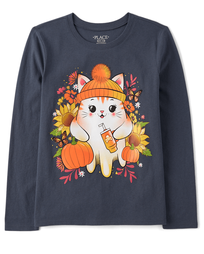 Girls Ghost Cat Graphic Tee