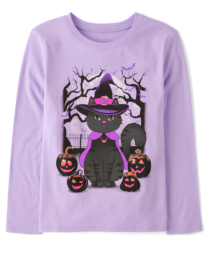 Girls Witch Cat Graphic Tee