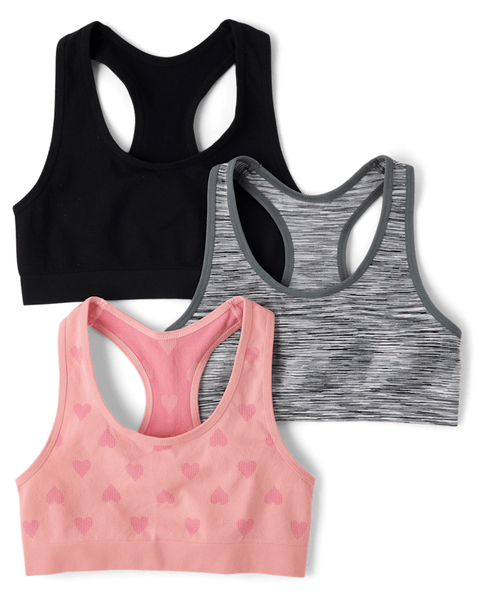 Lot de 3 brassières dos nageur sans coutures motif cœur pour fille