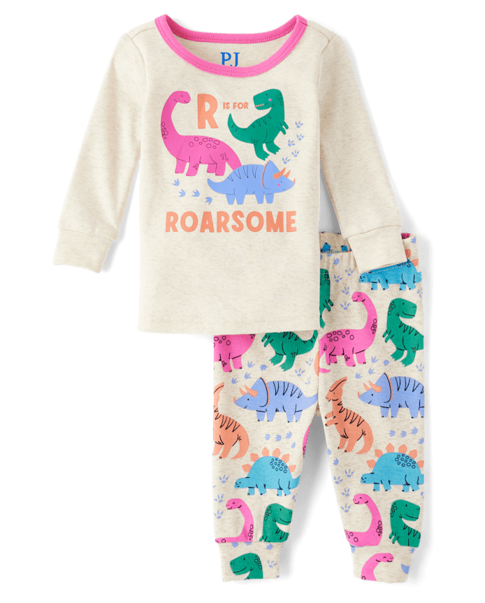Baby And Toddler Girls Dino Snug Fit Cotton Pajamas