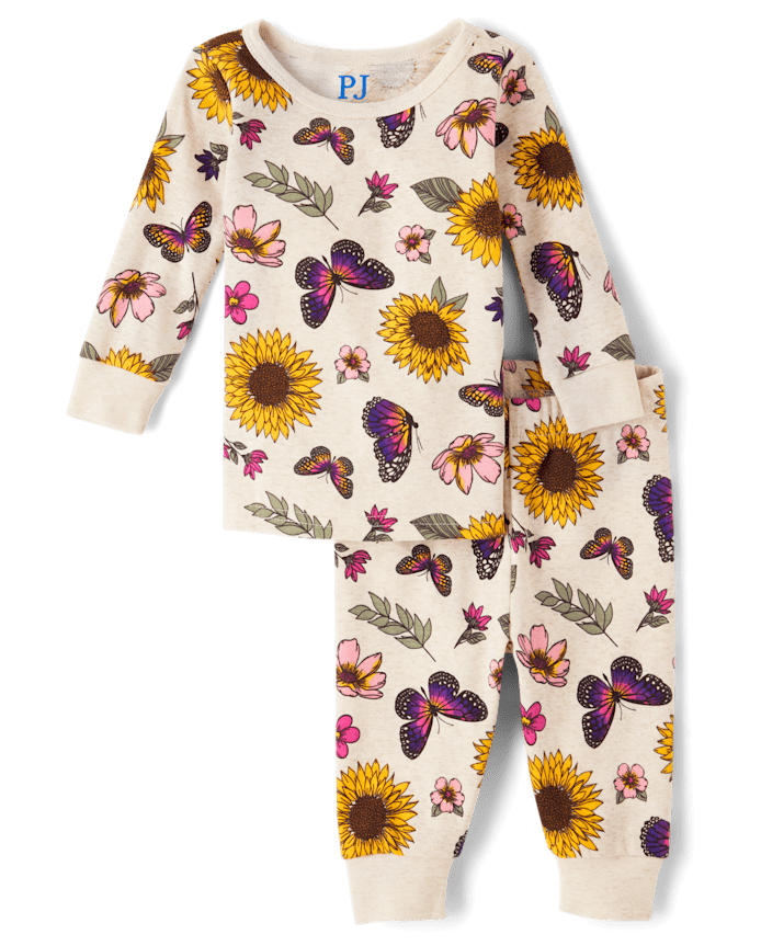 Baby And Toddler Girls Sunflower Snug Fit Cotton Pajamas
