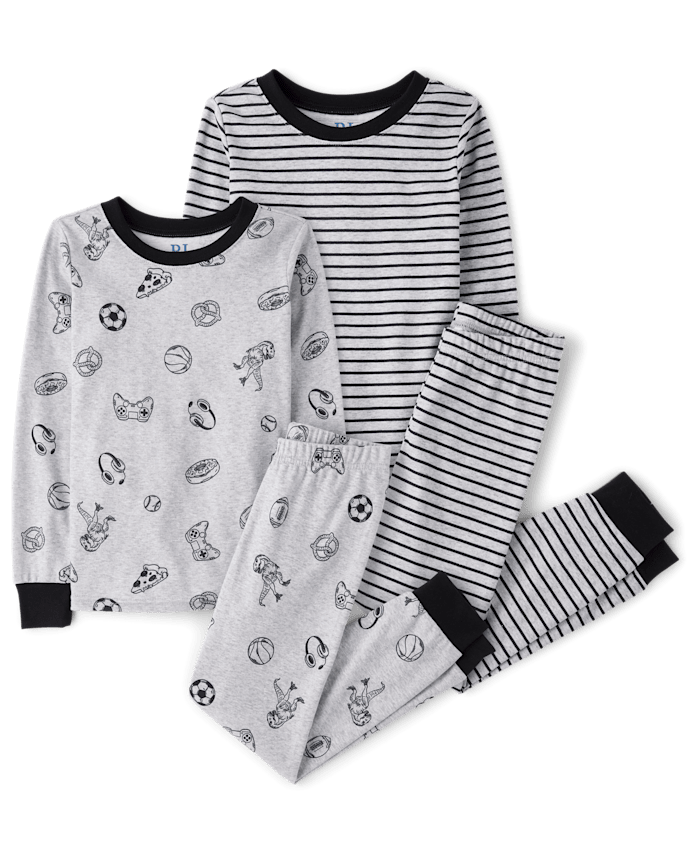 Boys Striped Icon Snug Fit Cotton Pajamas 2-Pack