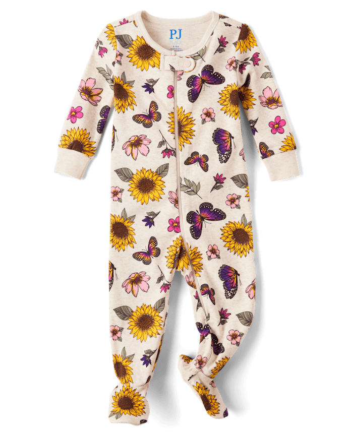 Baby And Toddler Girls Sunflower Snug Fit Cotton Footed One Piece Pajamas