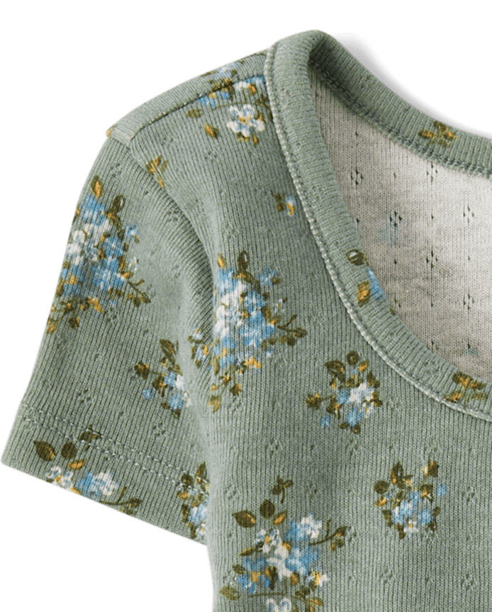 Girls Floral Pointelle Baby Tee