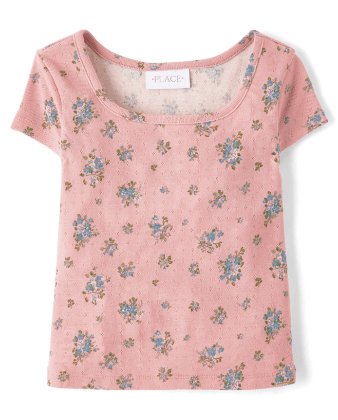 Girls Floral Pointelle Baby Tee
