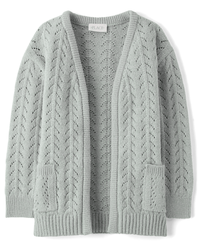 Girls Metallic Stitched Open Front Cardigan